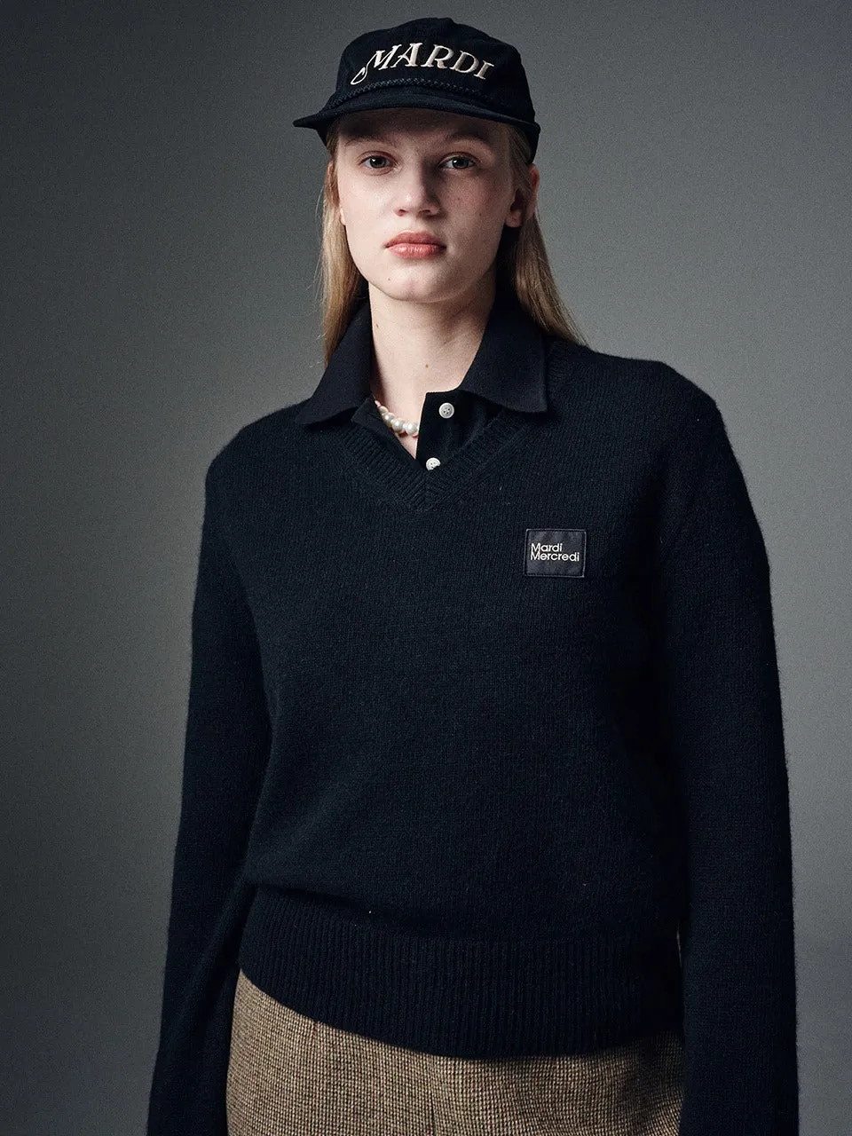 Casual Wear UPF Protection RACCOON BLENDED V NECK SQUARE LOGO_BLACK