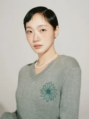 Layered Look RACCOON BLENDED V NECK_MINTGREY