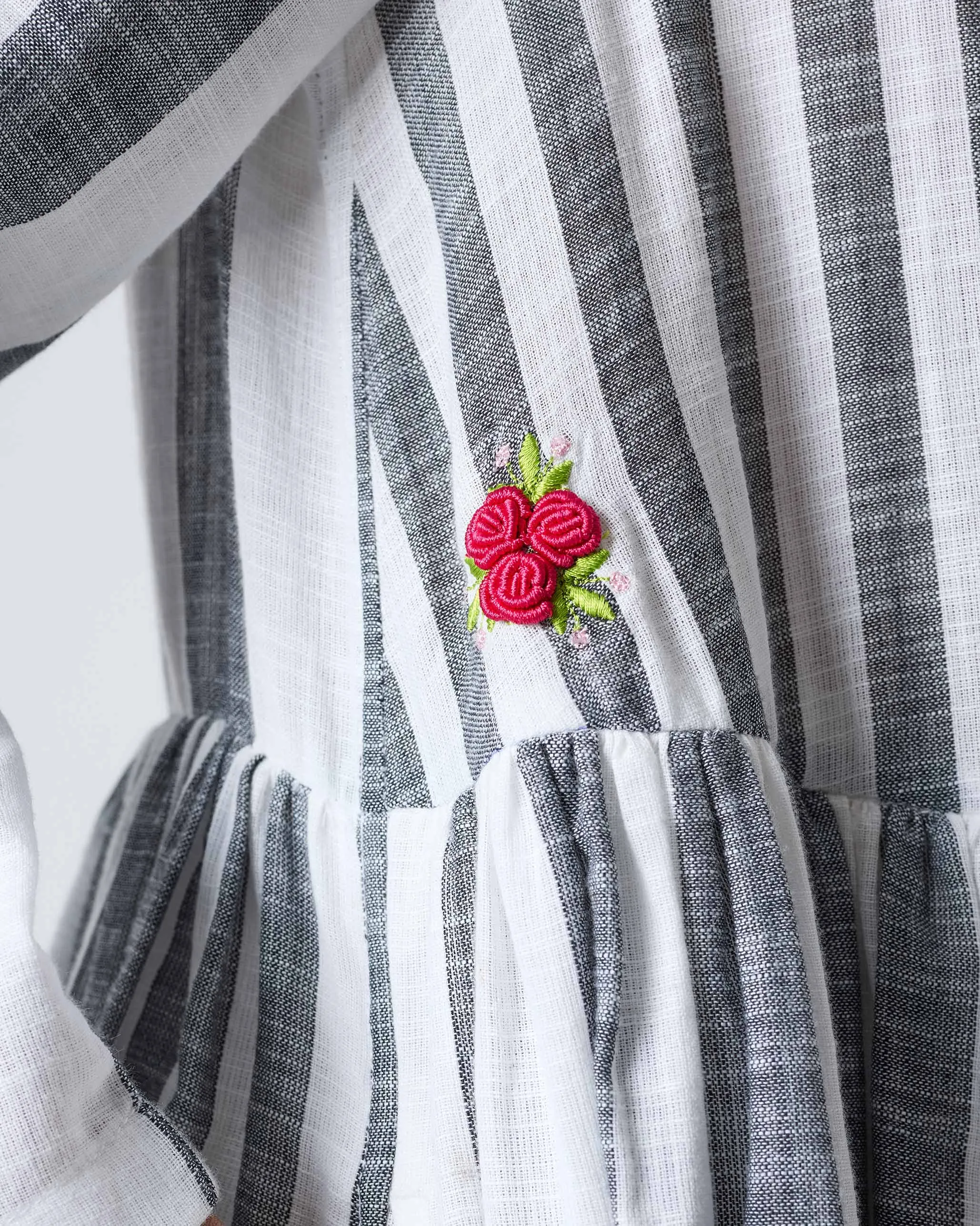 Rainy Season Dress - Charcoal & White Stripes Fresh Tones Relaxed-fit