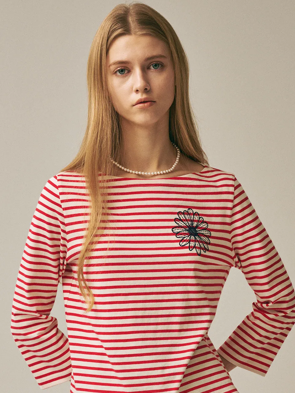 [Back in stock on October 24] SLIM TSHIRT 3/4 SLEEVE STRIPE_RED NAVY Quick Release Hem