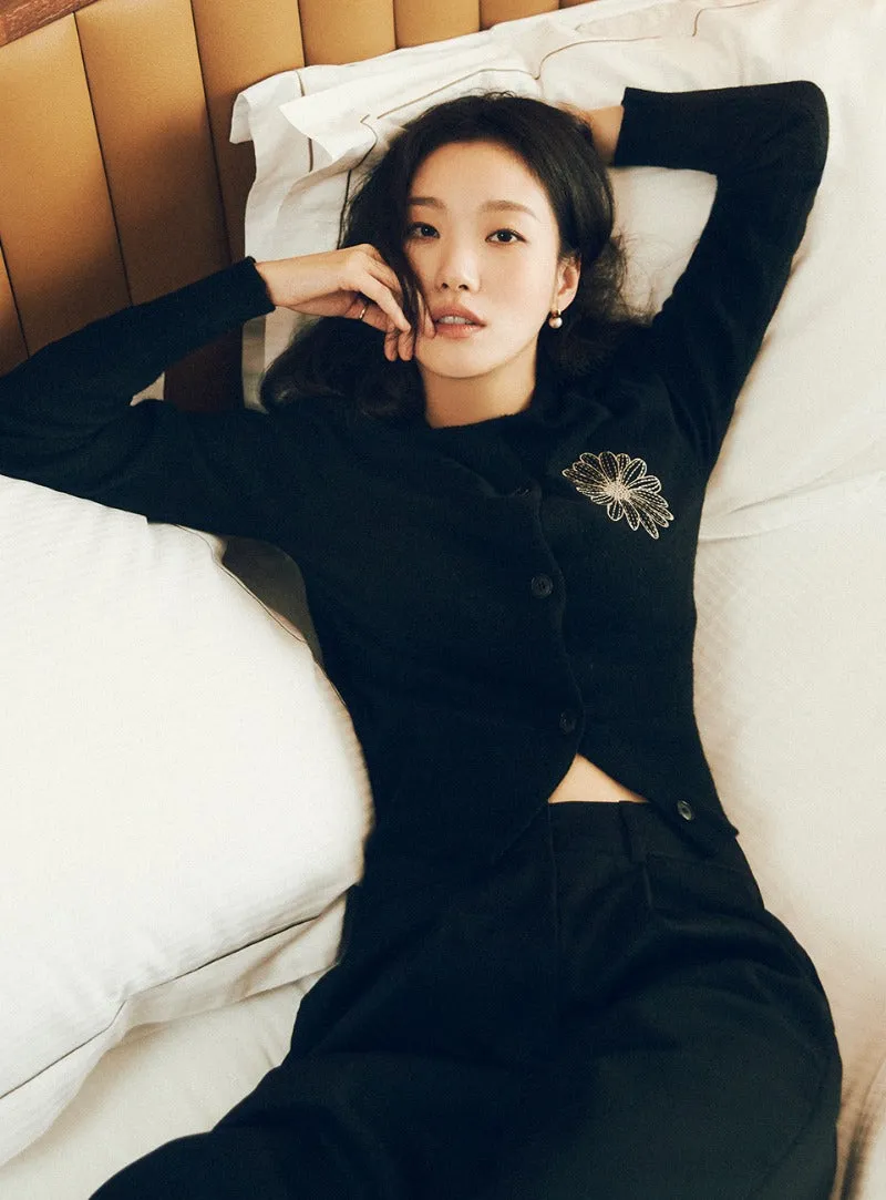 ShrinkResistant Weave CASHMERE BLENDED CARDIGAN ROUND NECK_BLACK LATTE