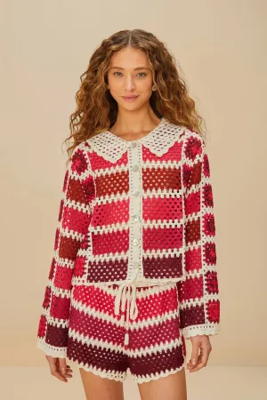 Red Colorful Crochet Tiles Shorts Printed design