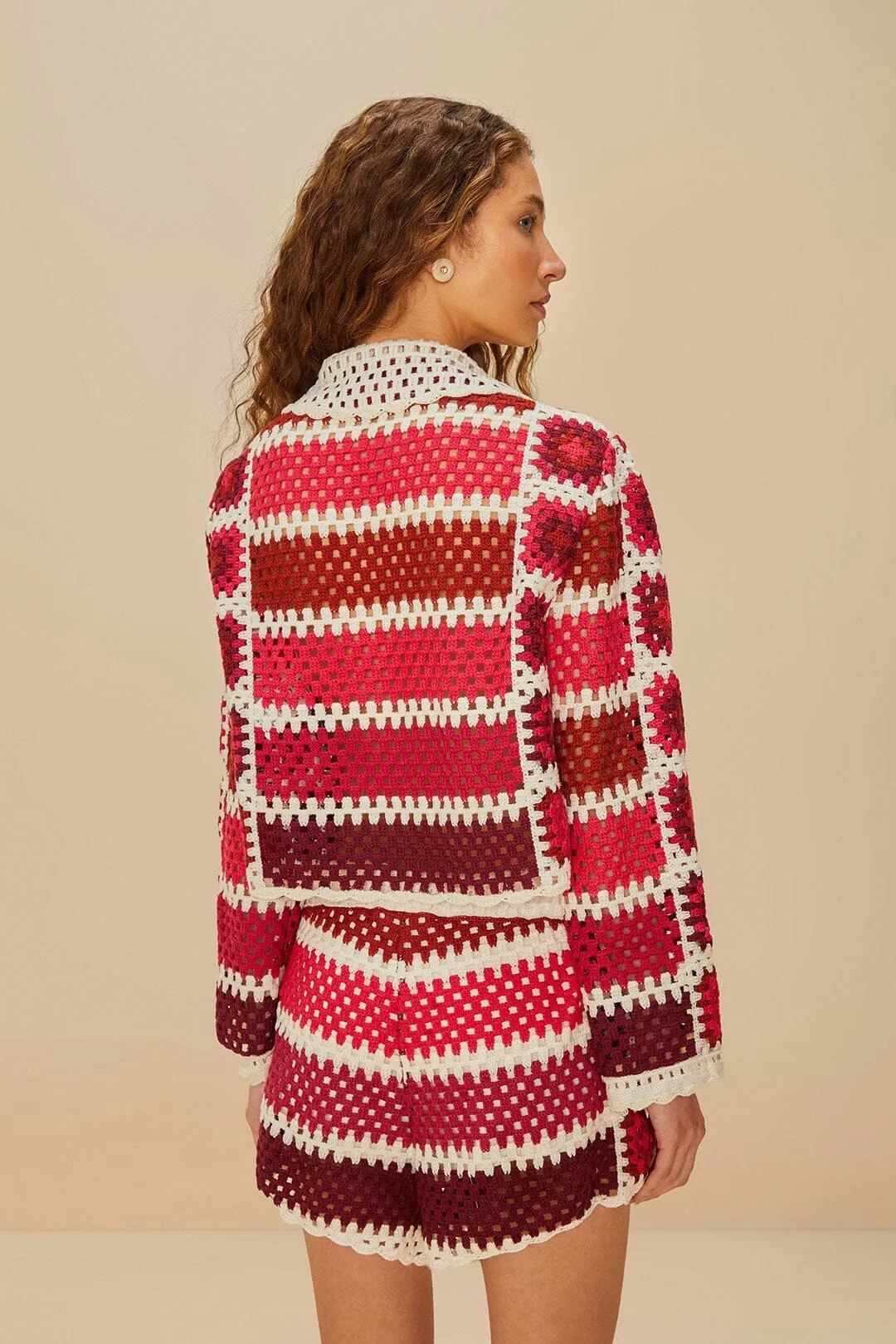 school clothing Red Colorful Crochet Tiles Shorts