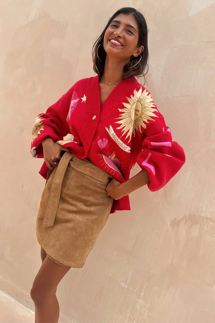 Breathable mesh panel Red Mystical Cardigan