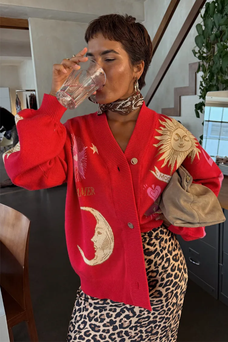 Workday Fit Seasonal Warmth Red Mystical Cardigan