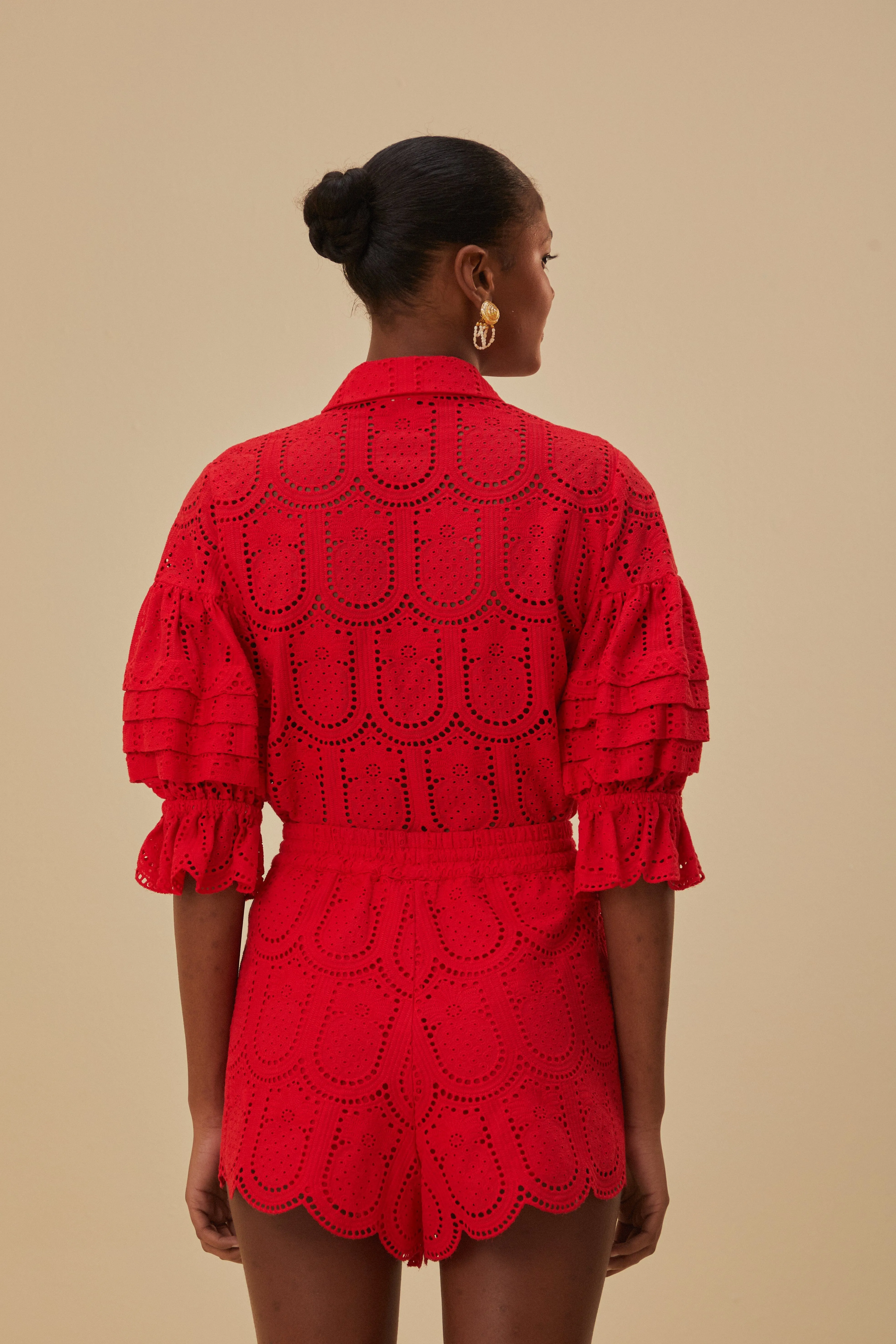 Red Pineapple Eyelet Shorts Ultra Breathable Breezy Waist