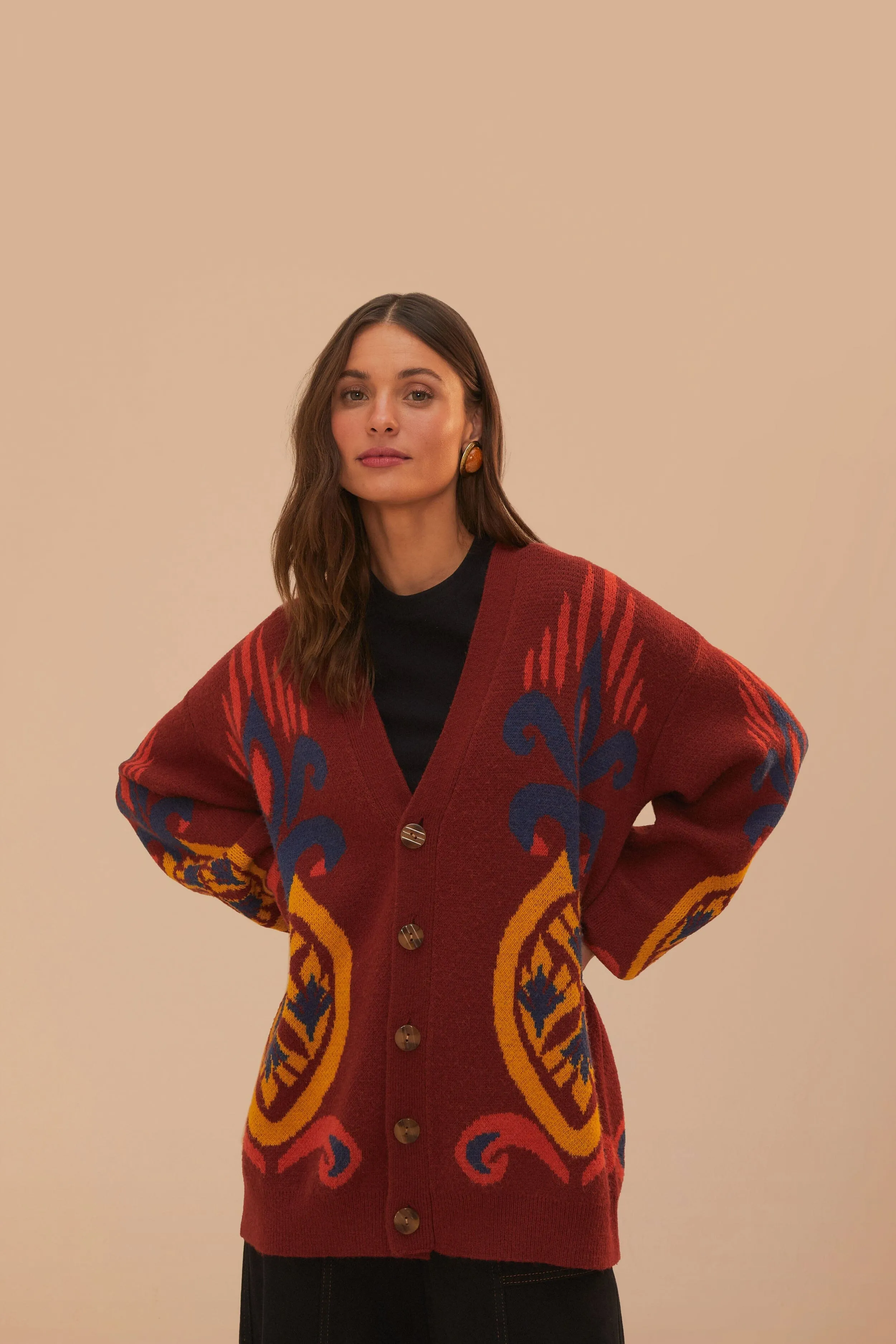 Red Pineapple Knit Cardigan Cold Mornings Cozy Texture