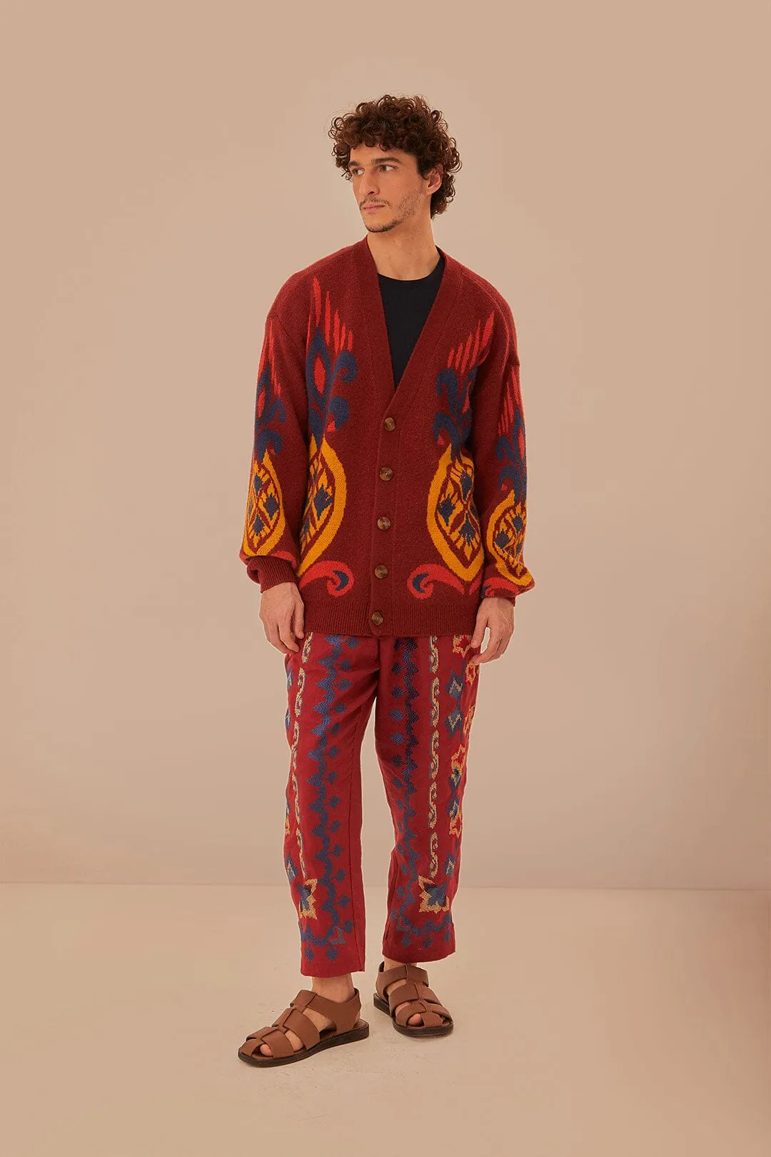 MoistureWicking Fabric Red Pineapple Knit Cardigan