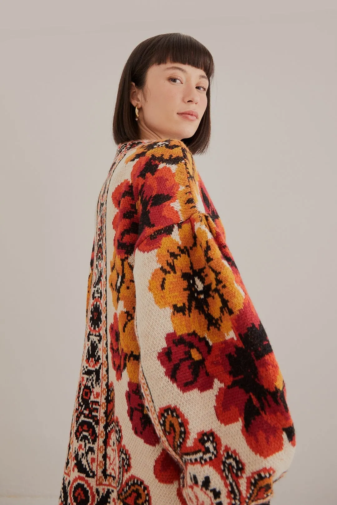 Stylish Choice Sand Winter Tapestry Knit Cardigan