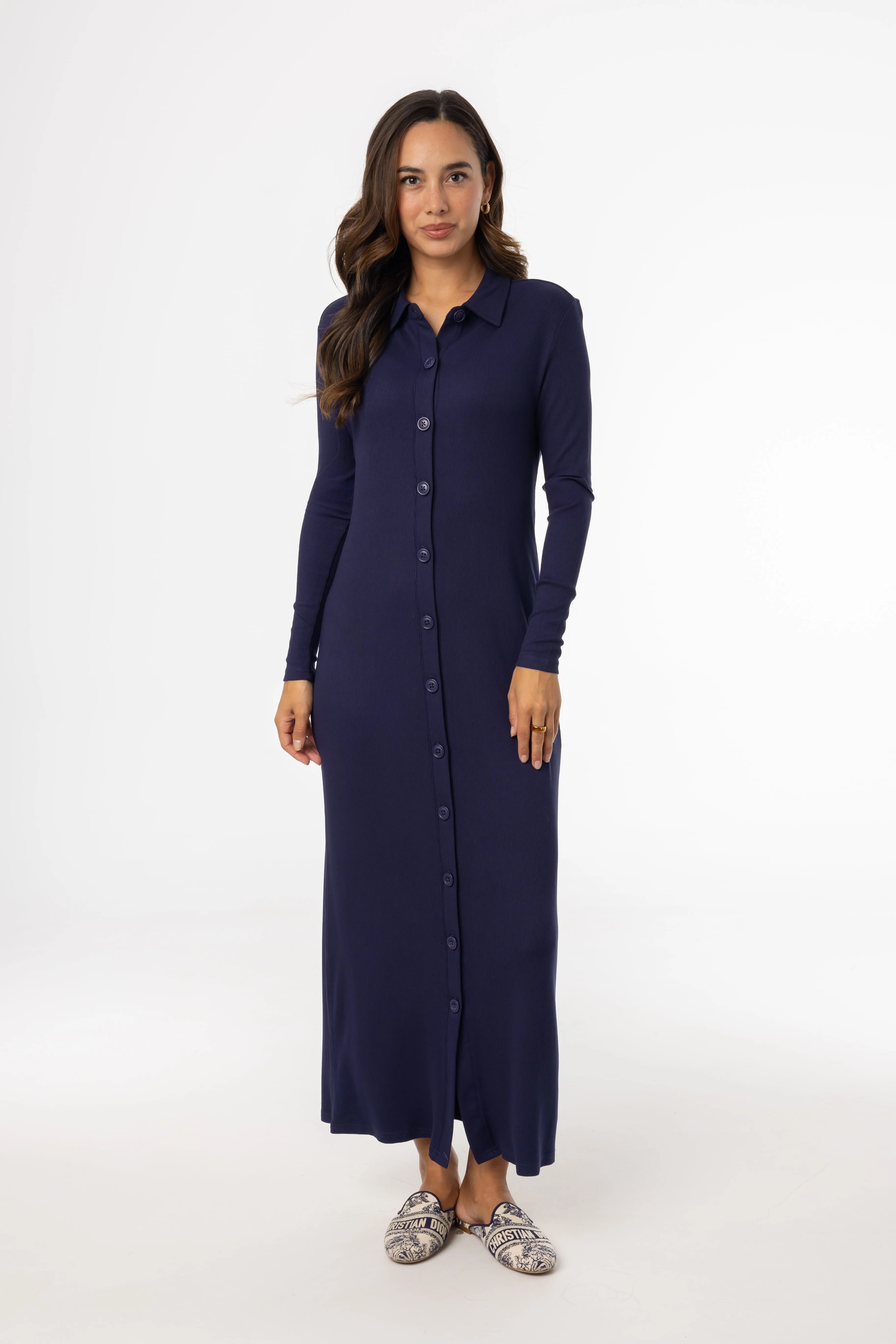 Navy Cardi Maxi Dress Flattering Waist Fit
