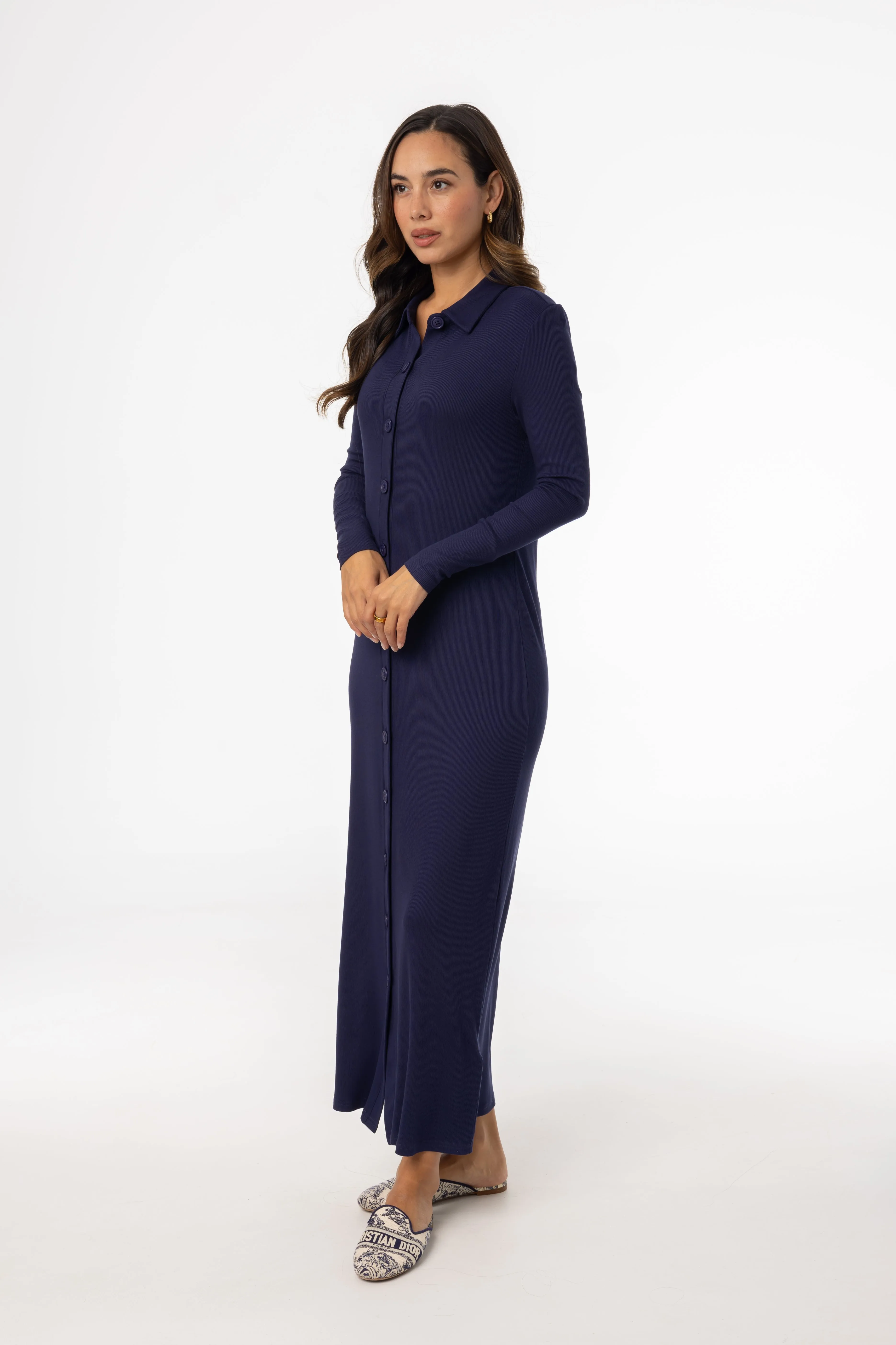Contemporary Style Navy Cardi Maxi Dress