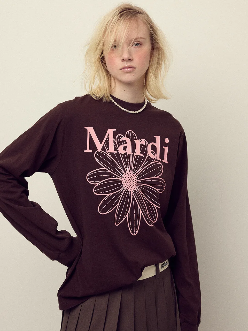 [Back in stock on October 1] TSHIRT LONG SLEEVE FLOWERMARDI_BROWN PINK Buttery Soft Fabric