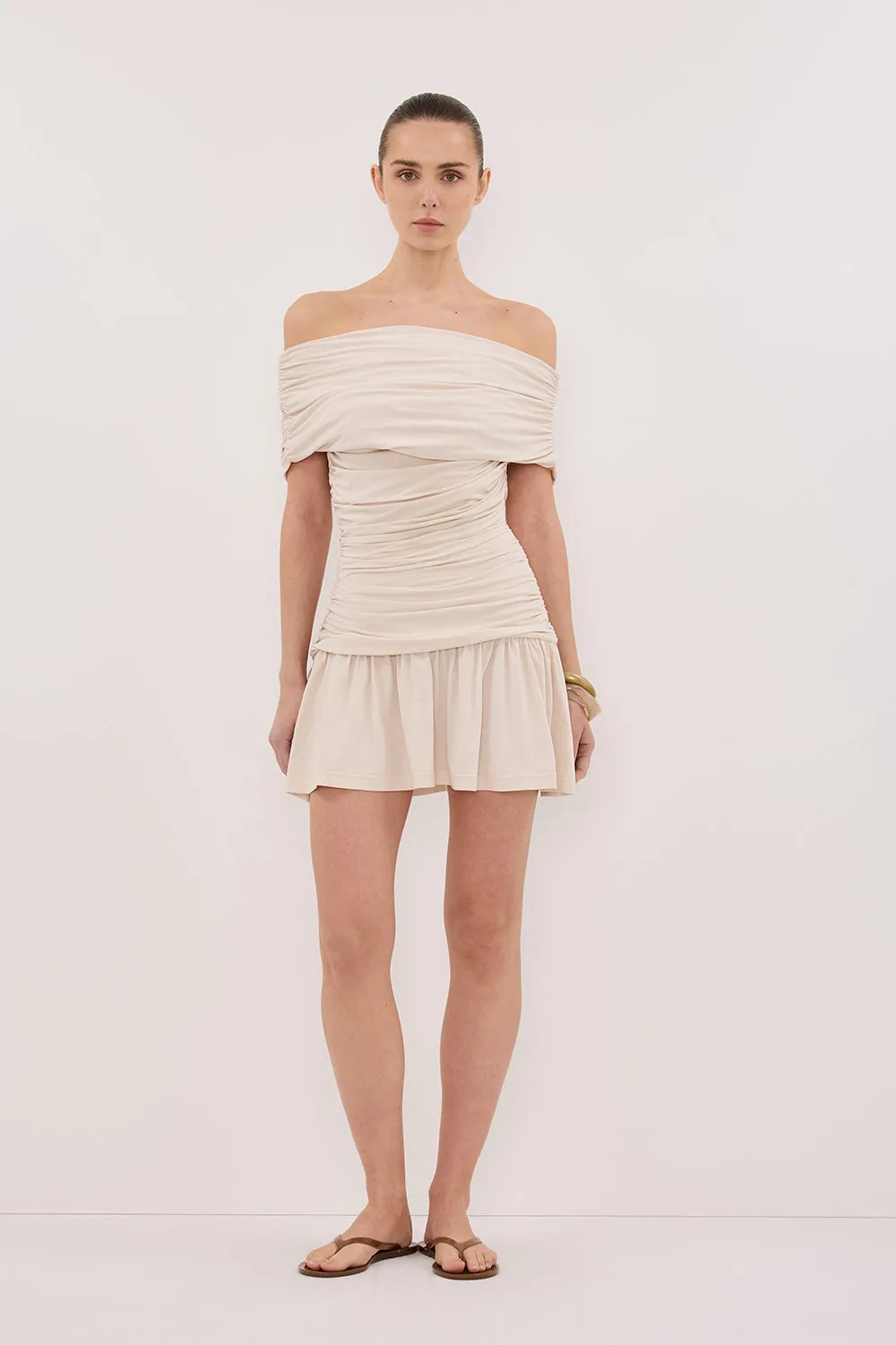 Stay Cool FEZ BONE OFF SHOULDER MINI DRESS