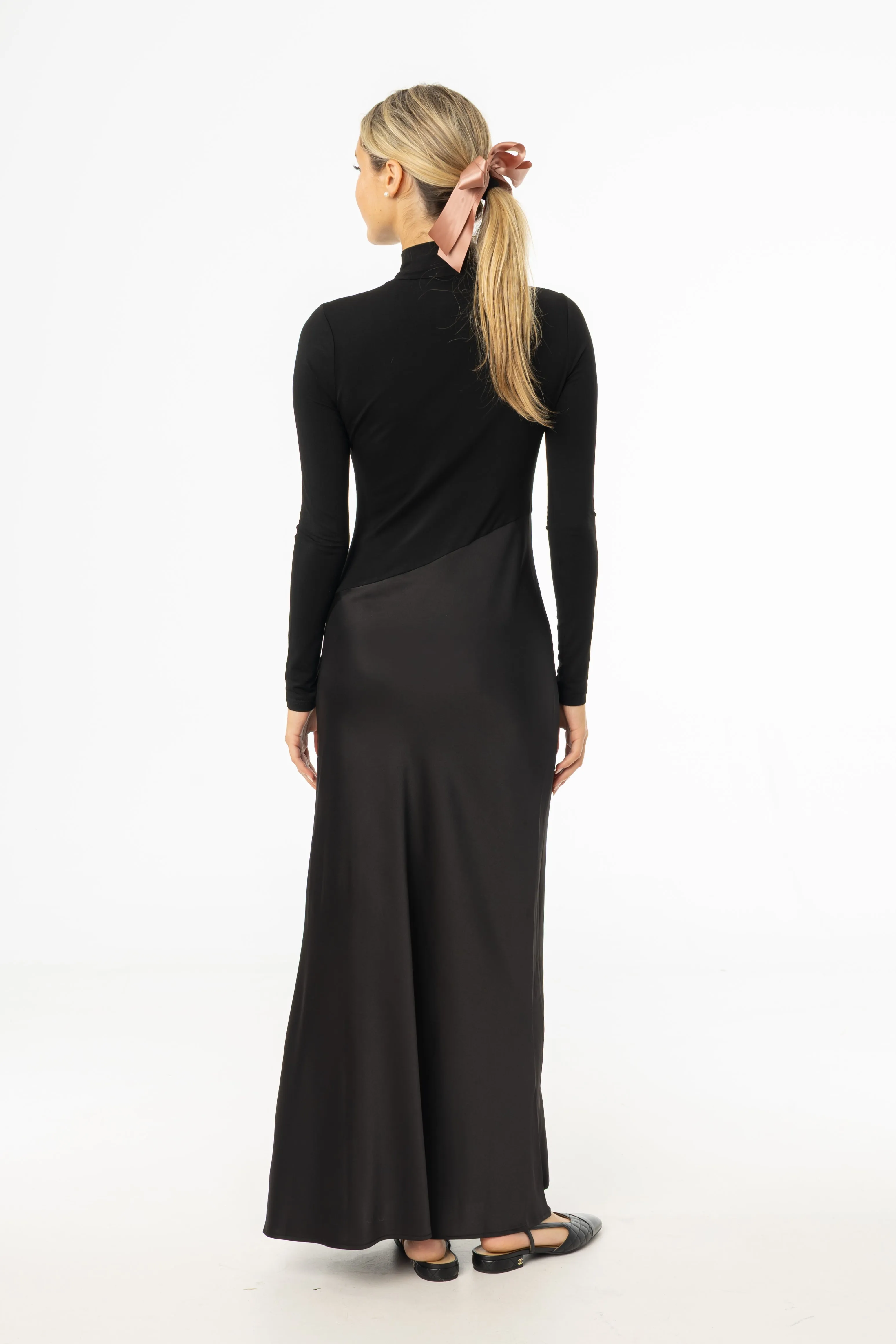 Party Safe Black Combo Mock Neck Maxi Dress