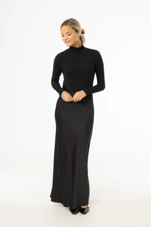 Black Combo Mock Neck Maxi Dress Easy Vibe