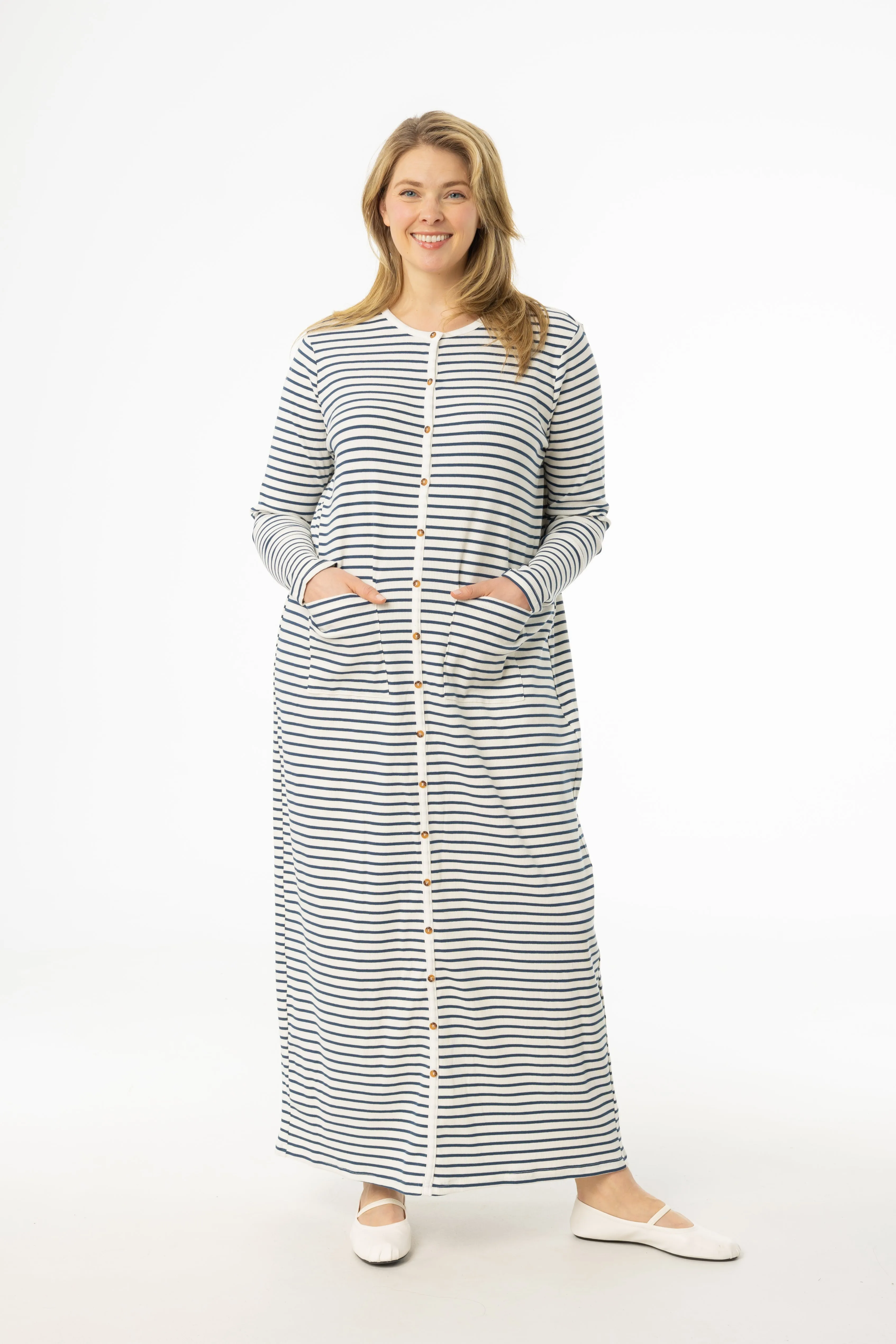 Blue Striped Cardi Maxi Dress Street Motion Durable-Fabric