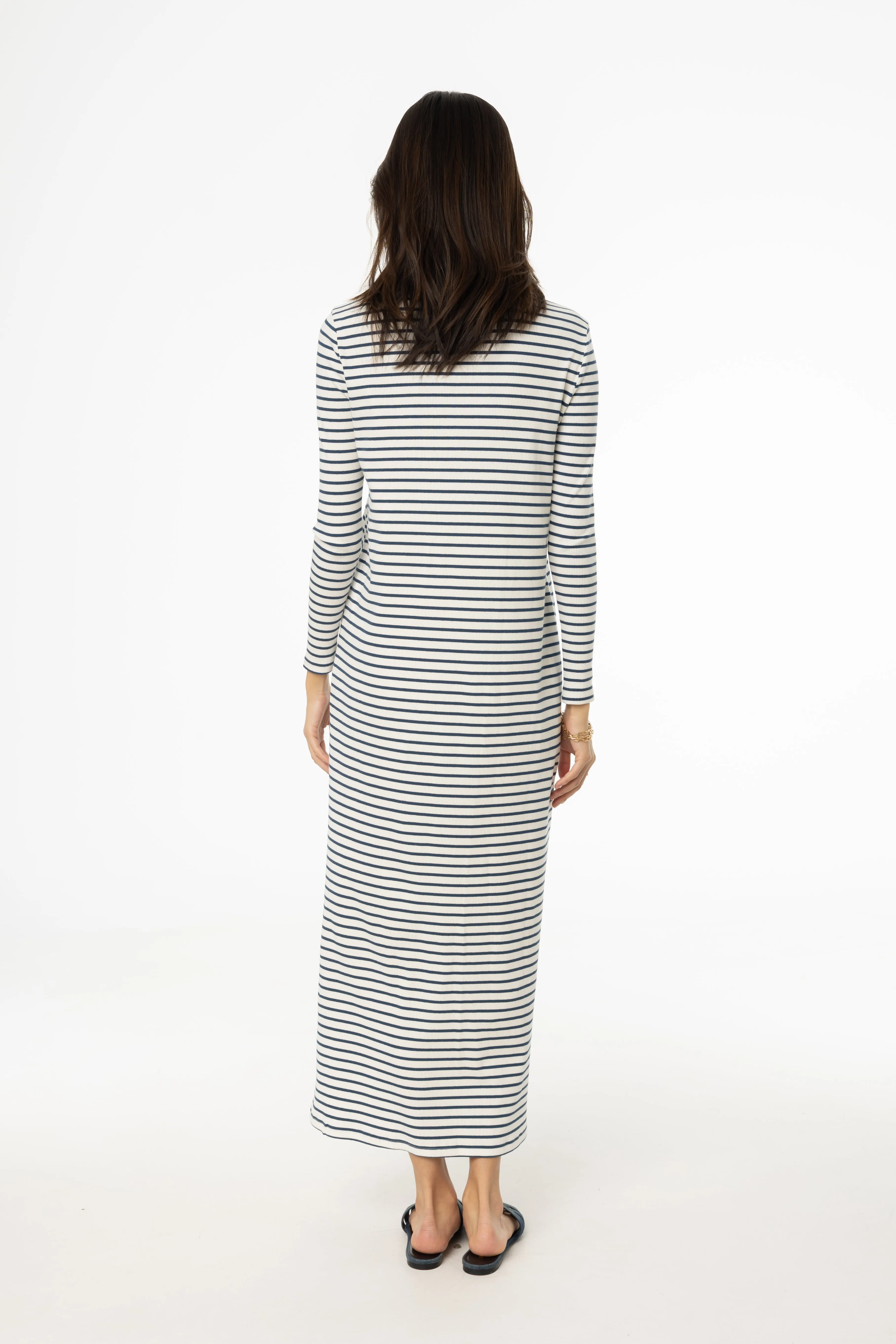 Fast Chic Sweet Mood Blue Striped Cardi Maxi Dress