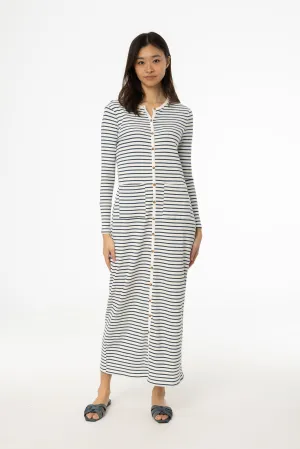 Blue Striped Cardi Maxi Dress Front-Zip