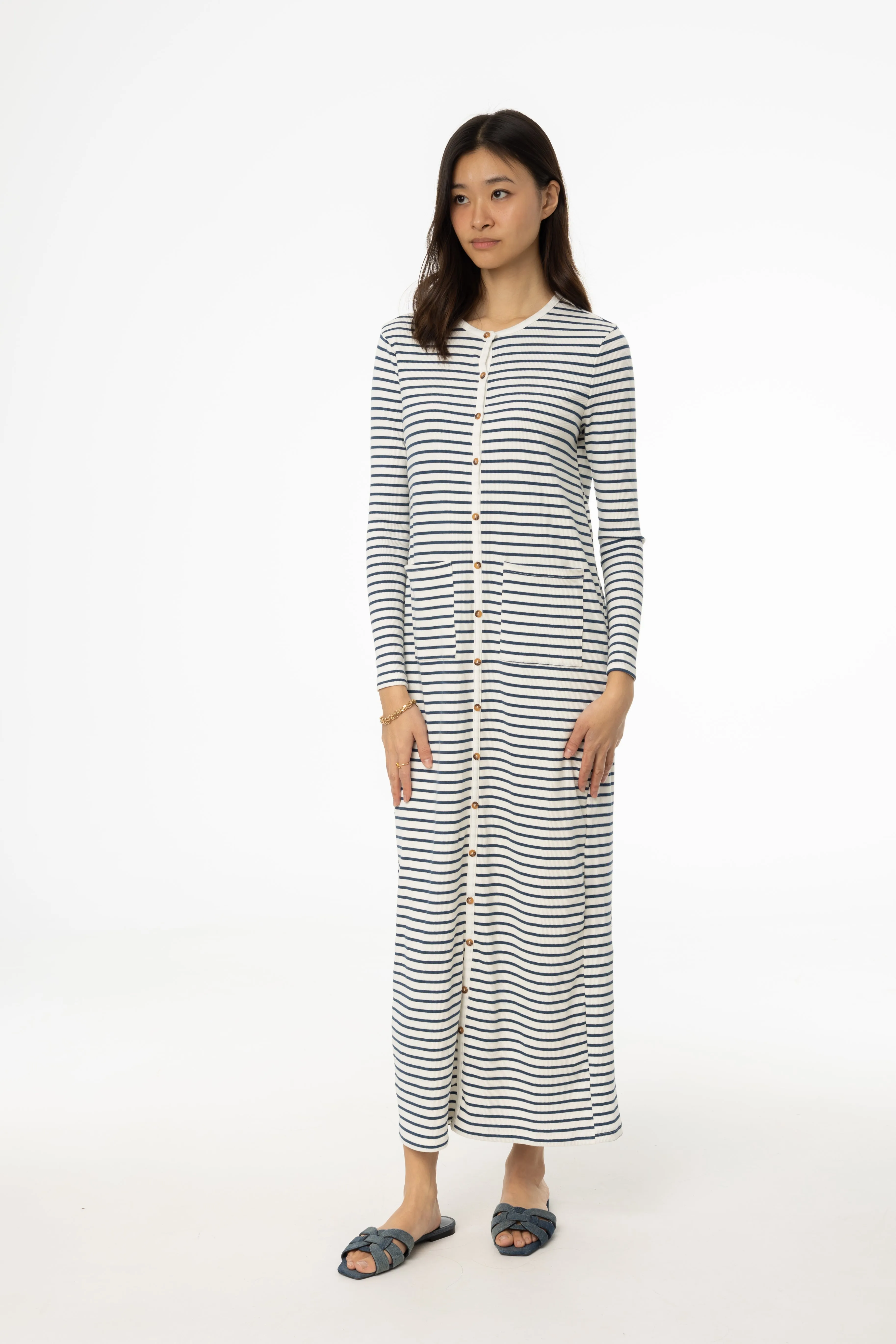 Cool Palette Blue Striped Cardi Maxi Dress