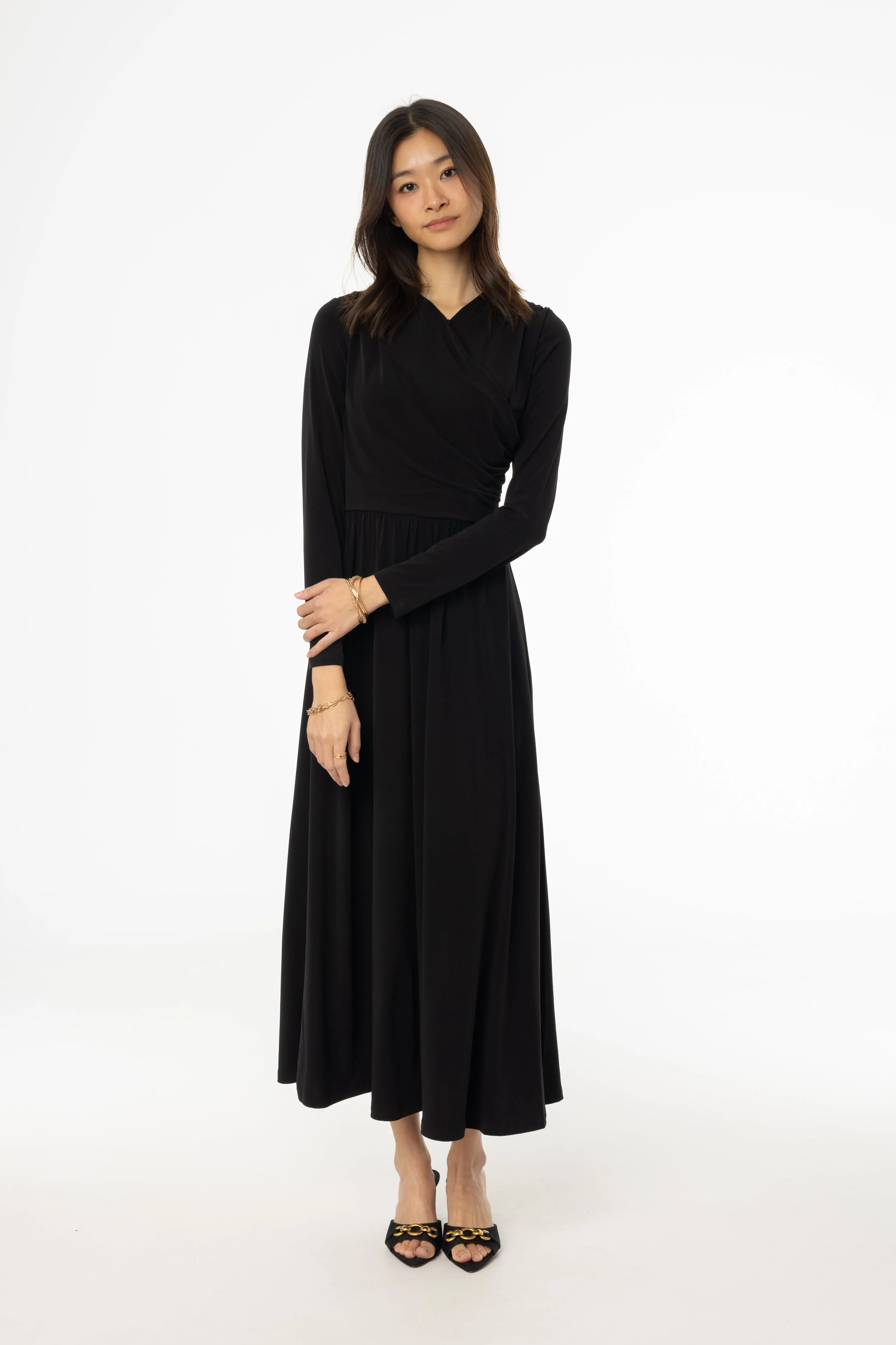 Black Slinky Faux Wrap Maxi Dress Style Ease Elegant Style