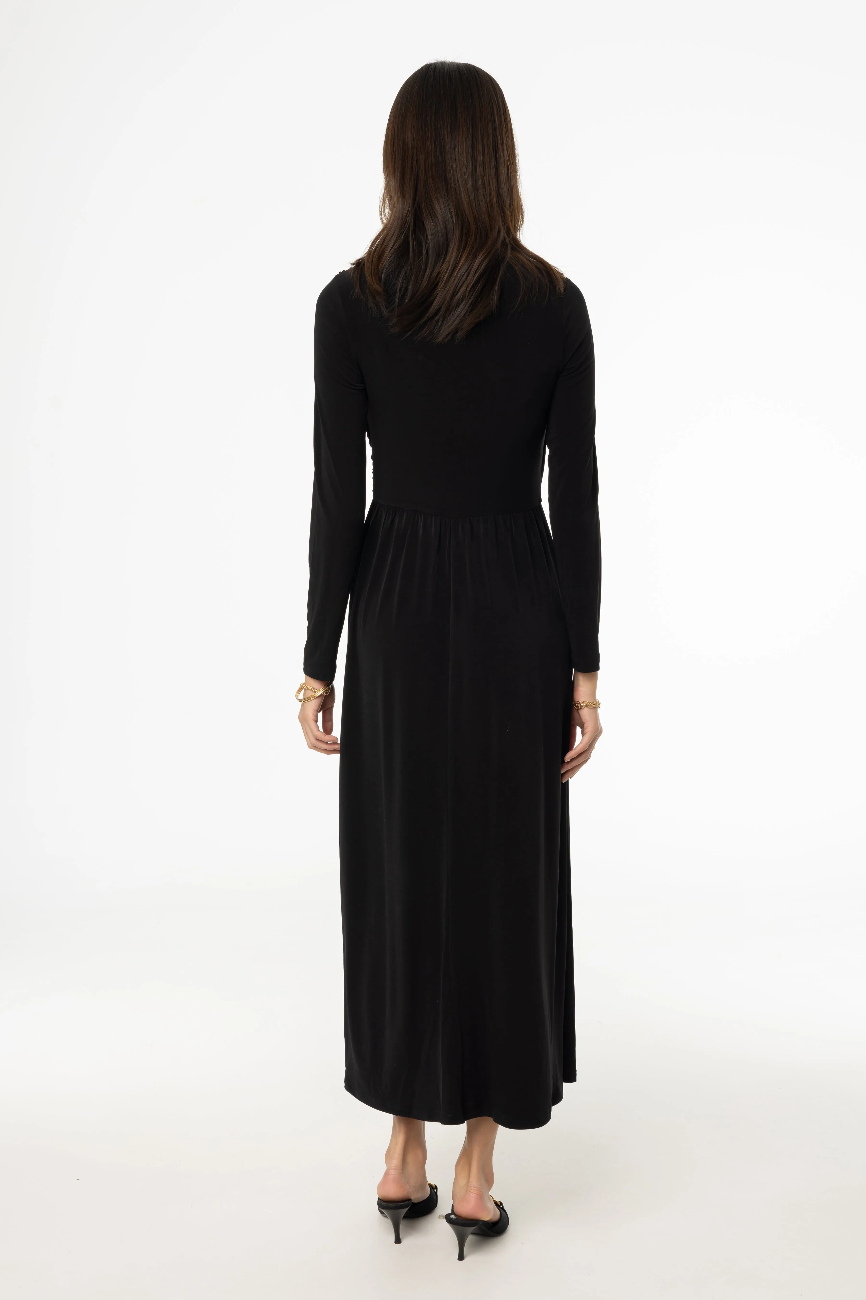 Black Slinky Faux Wrap Maxi Dress solo wear