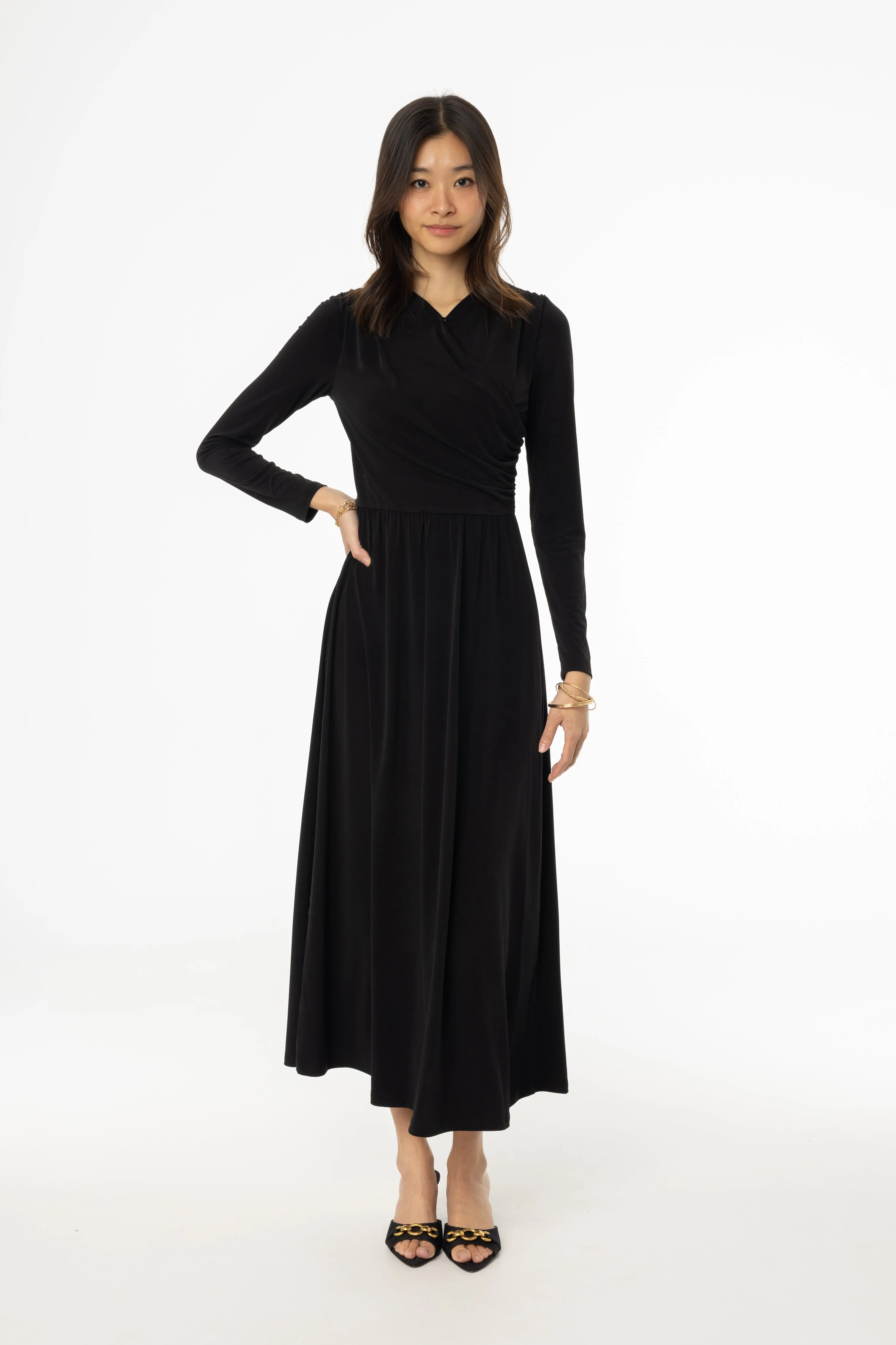 Black Slinky Faux Wrap Maxi Dress Refined touch