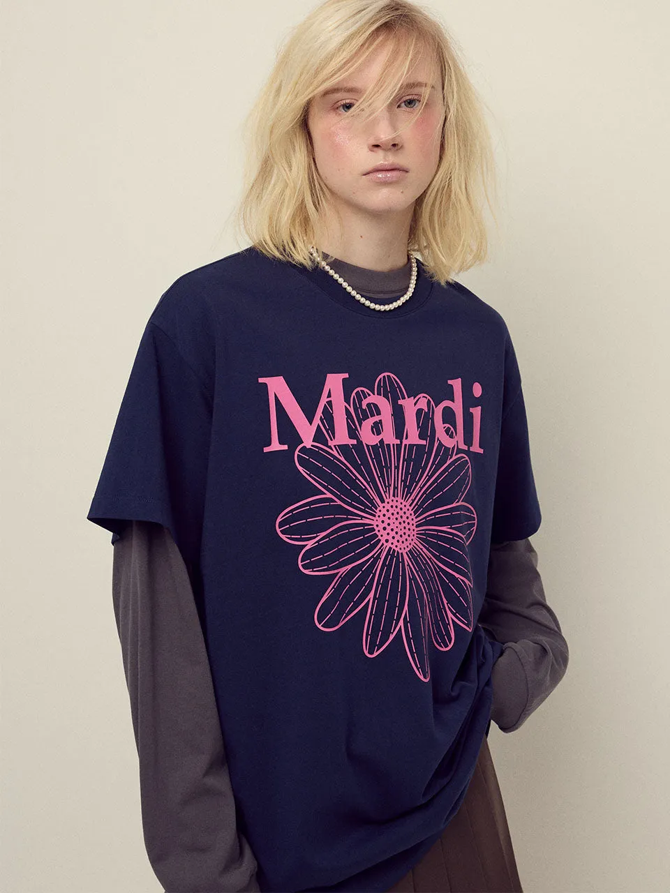 graduation Sleek Layer UNISEX TSHIRT FLOWERMARDI_NAVY PINK