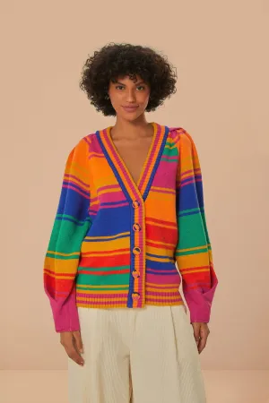 ribbed texture MultiPly Yarn Construction Bold Stripes Knit Cardigan