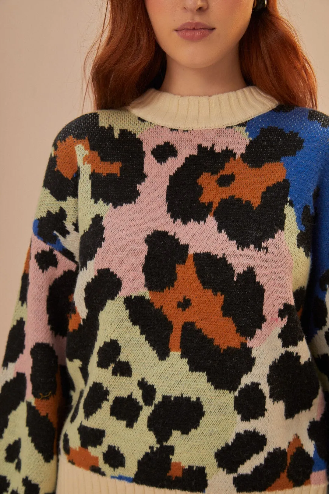 Colorful Leopard Knit Sweater Low Impact Dye Ultra Fine Gauge