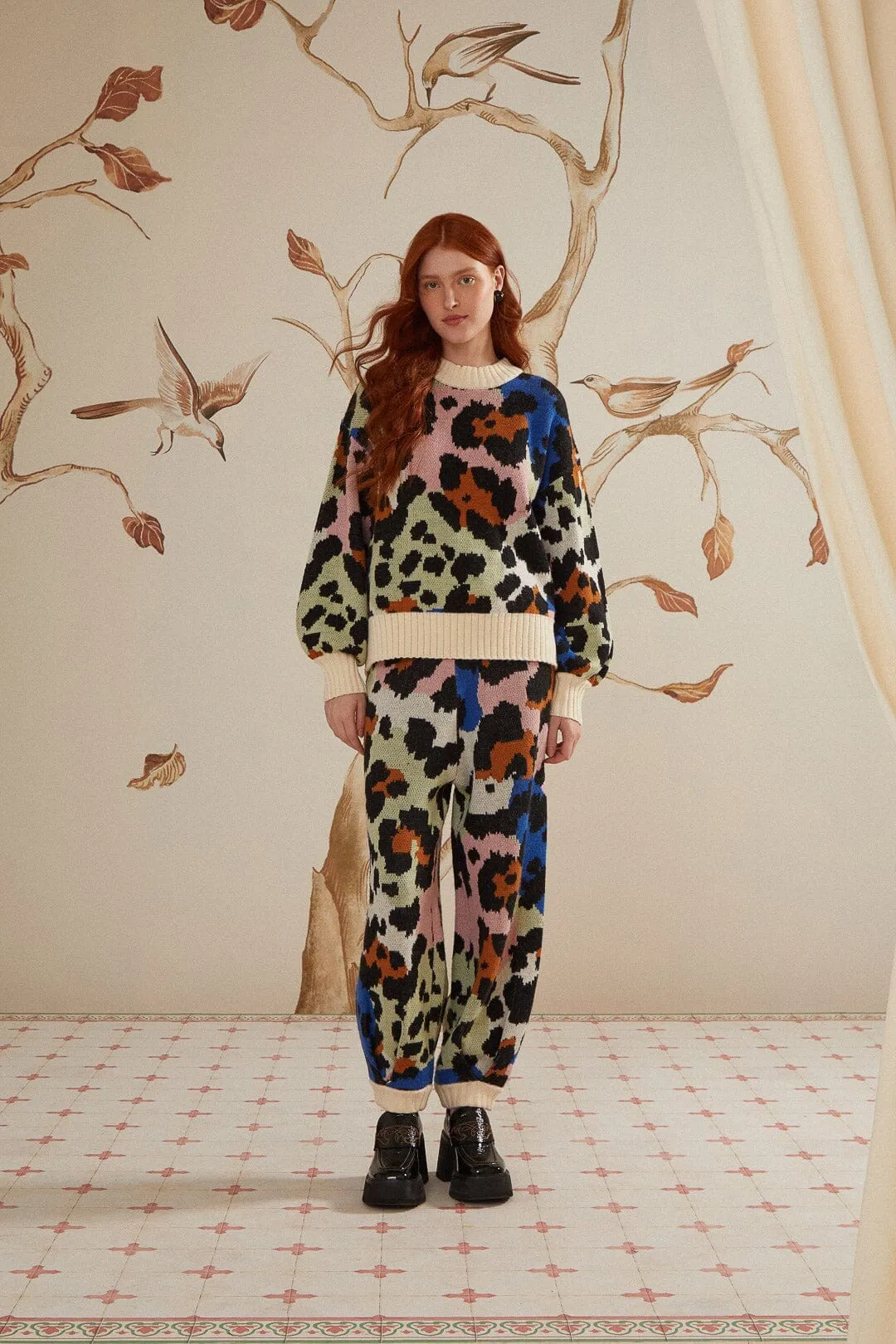 No Effort Colorful Leopard Knit Sweater