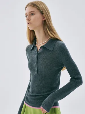 Layered Cable Pattern Easy Layering RIBBED KNIT SLIMFIT TOP_CHARCOAL