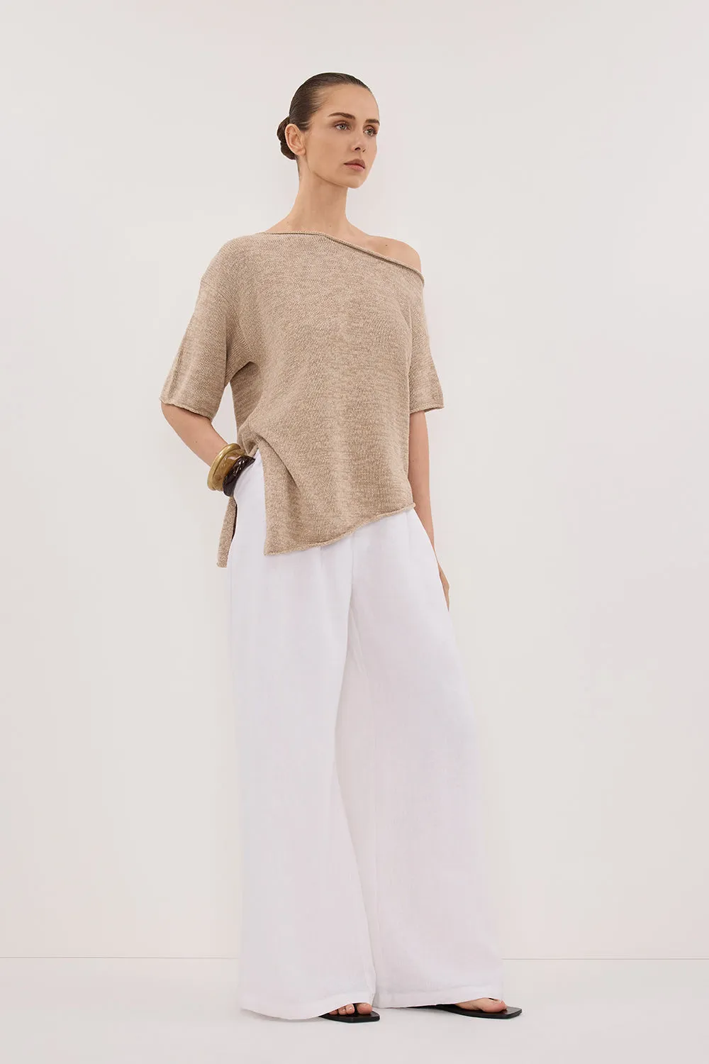 Polo Neckline RICK NATURAL ASYM KNIT TOP