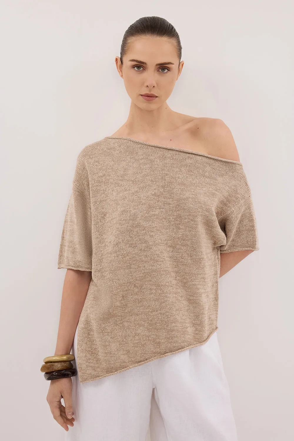 ZeroWaste Manufacturing Modern Trend RICK NATURAL ASYM KNIT TOP