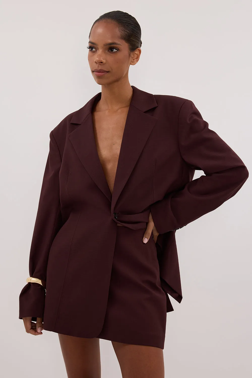 ribbed texture Slip Resistant Waistband RITA WALNUT SKORT