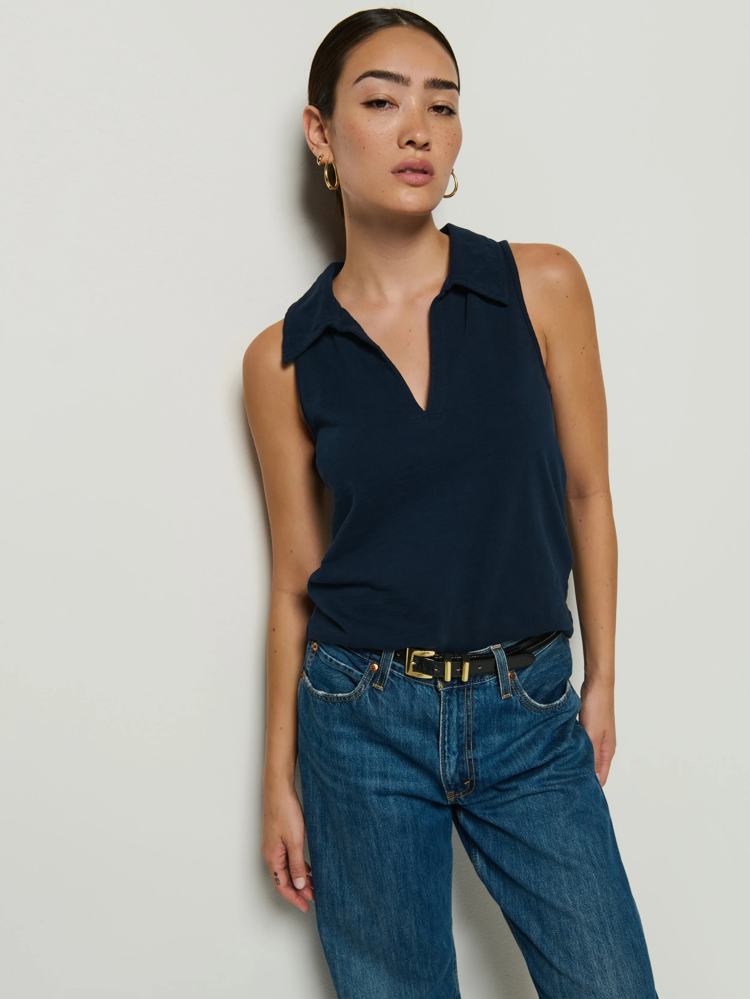 Roberta Collared Tank Subtle Embroidery