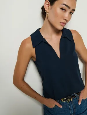 Sleek Performance Fit Oversized Silhouette Roberta Collared Tank