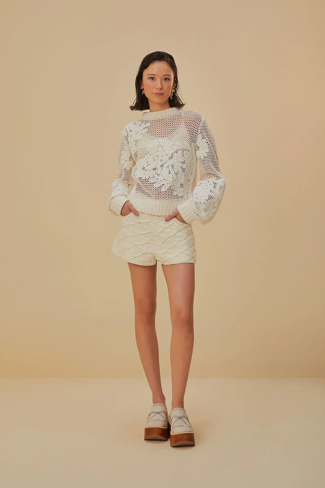 Chill Comfort QuickReleaseBuckle White Crochet Shorts