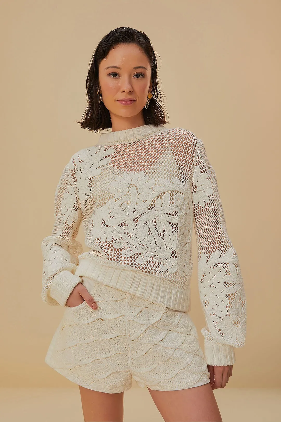 White Crochet Shorts wrinkle - resistant