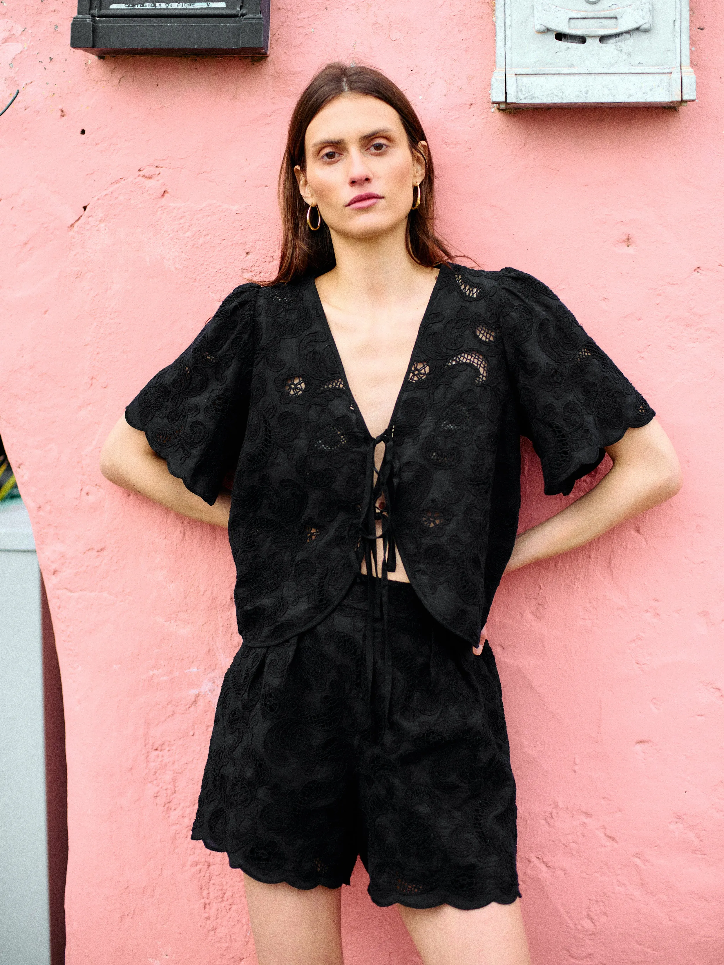 Rosalyn Tie Top Easy Wear Option Geometric Print