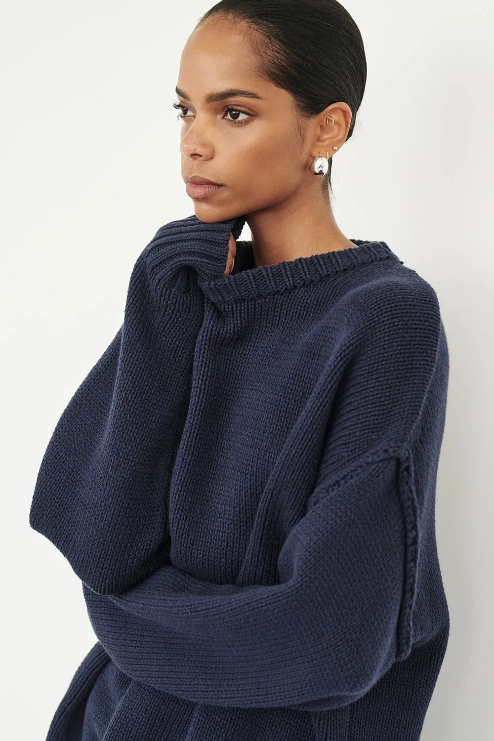 Street Warmth Chill Friendly ROY NAVY OVERSIZED LONGLINE KNIT JUMPER