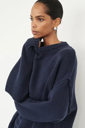 Street Warmth Chill Friendly ROY NAVY OVERSIZED LONGLINE KNIT JUMPER