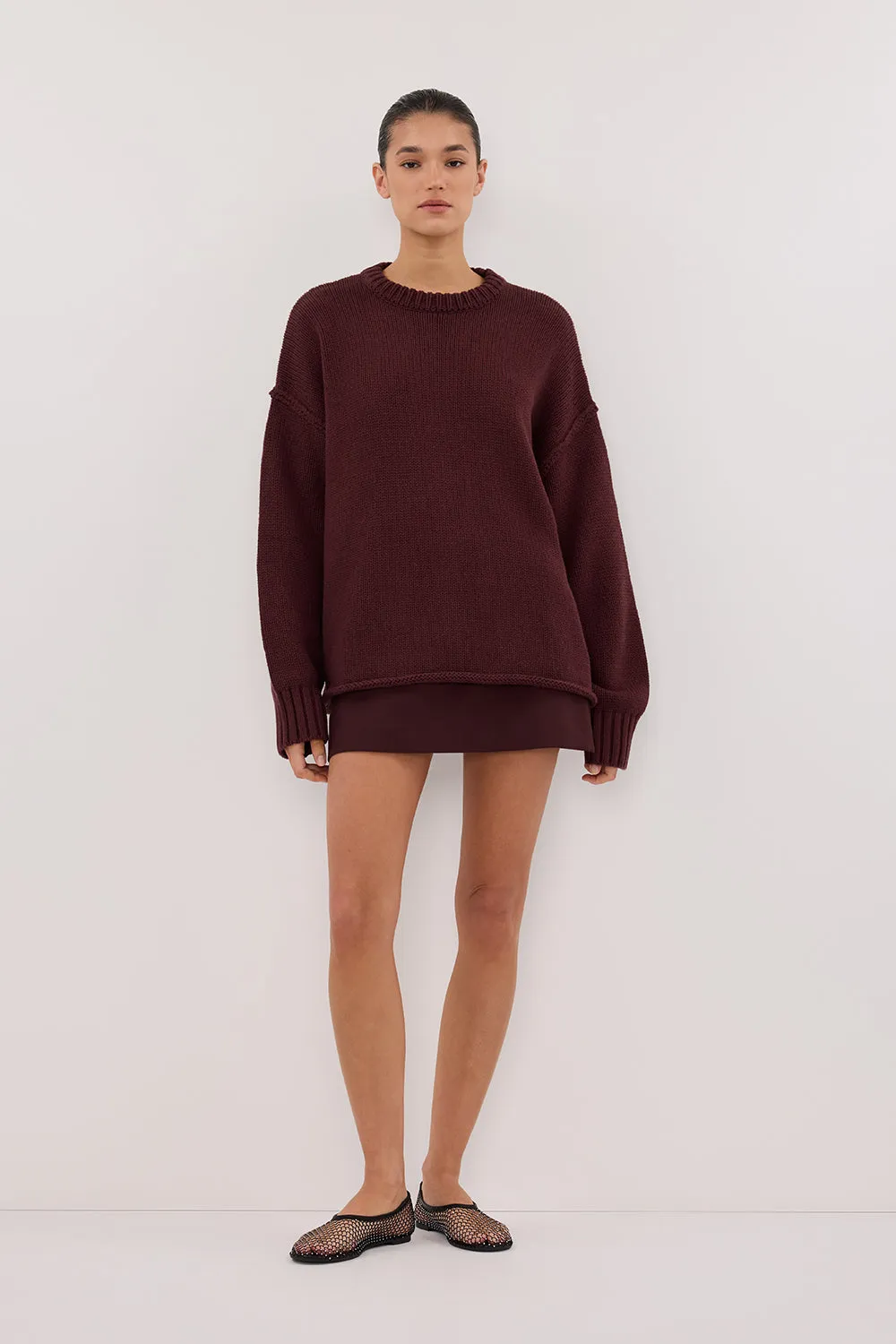 Simple Wear ROY WALNUT OVERSIZED LONGLINE KNIT JUMPER