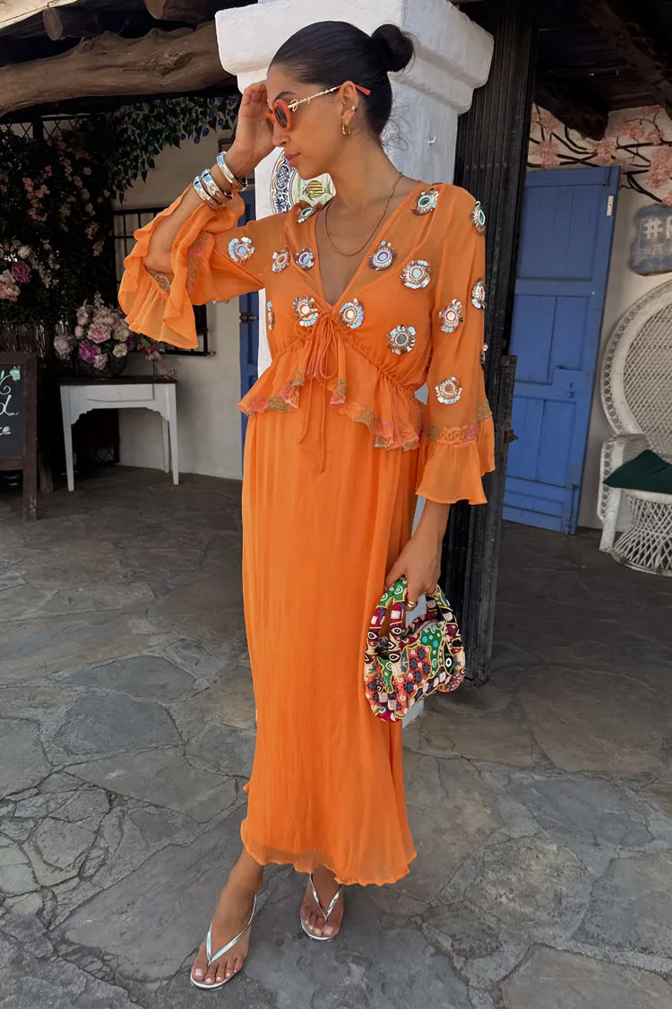 Chill Style Apricot Embellished Ines Dress