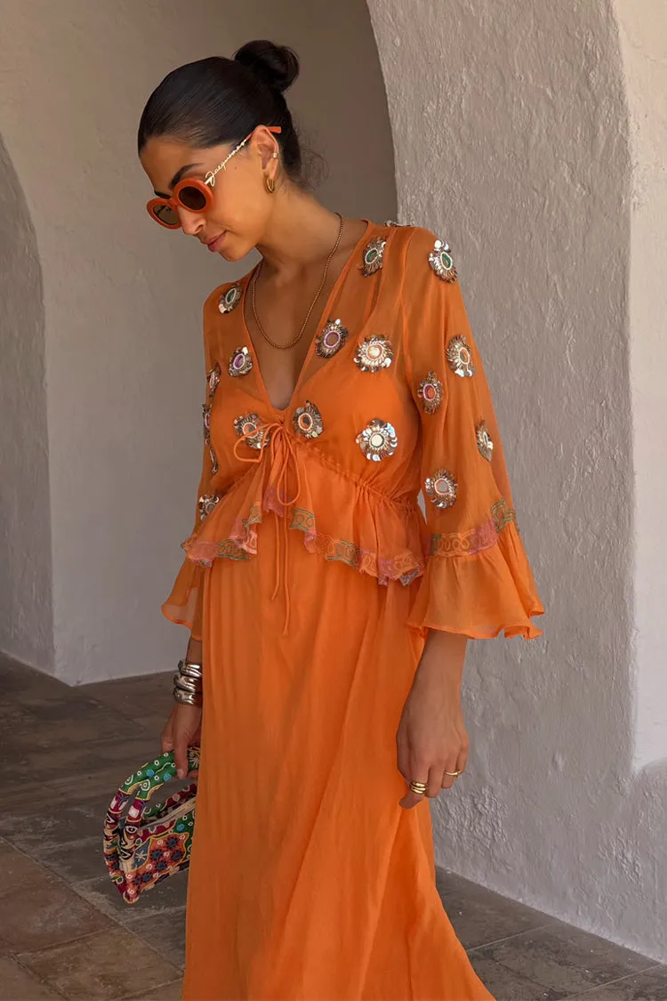 Gentle Glow Apricot Embellished Ines Dress