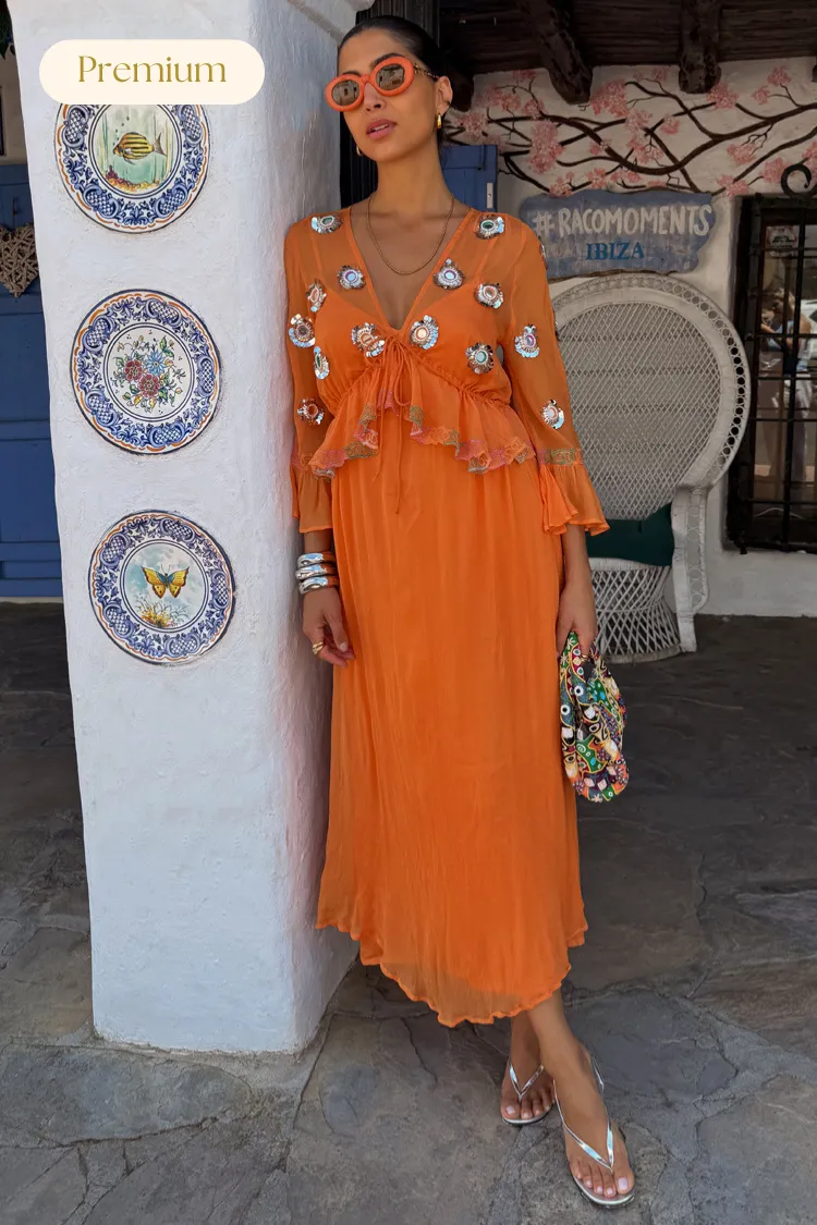 Evening Event Apricot Embellished Ines Dress