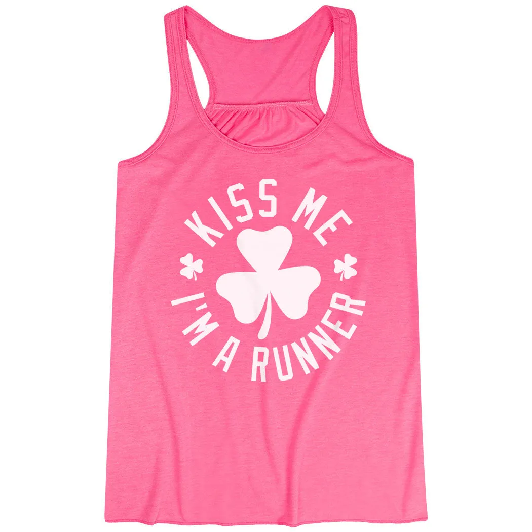 Running Flowy Racerback Tank Top - Kiss Me I am a Runner Shamrock Hypoallergenic Fiber