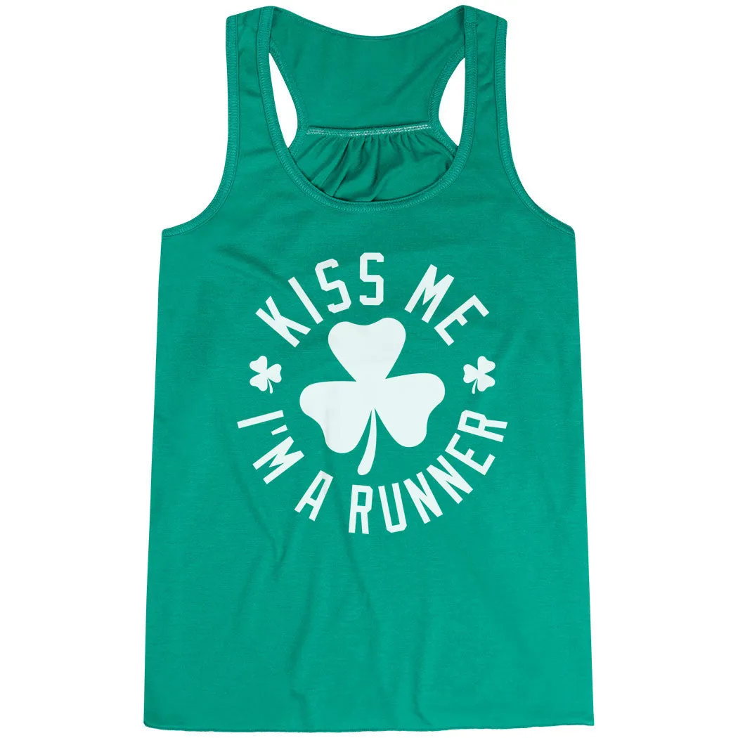 Running Flowy Racerback Tank Top - Kiss Me I am a Runner Shamrock Odor Resistant Treatment
