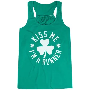 Running Flowy Racerback Tank Top - Kiss Me I am a Runner Shamrock Odor Resistant Treatment