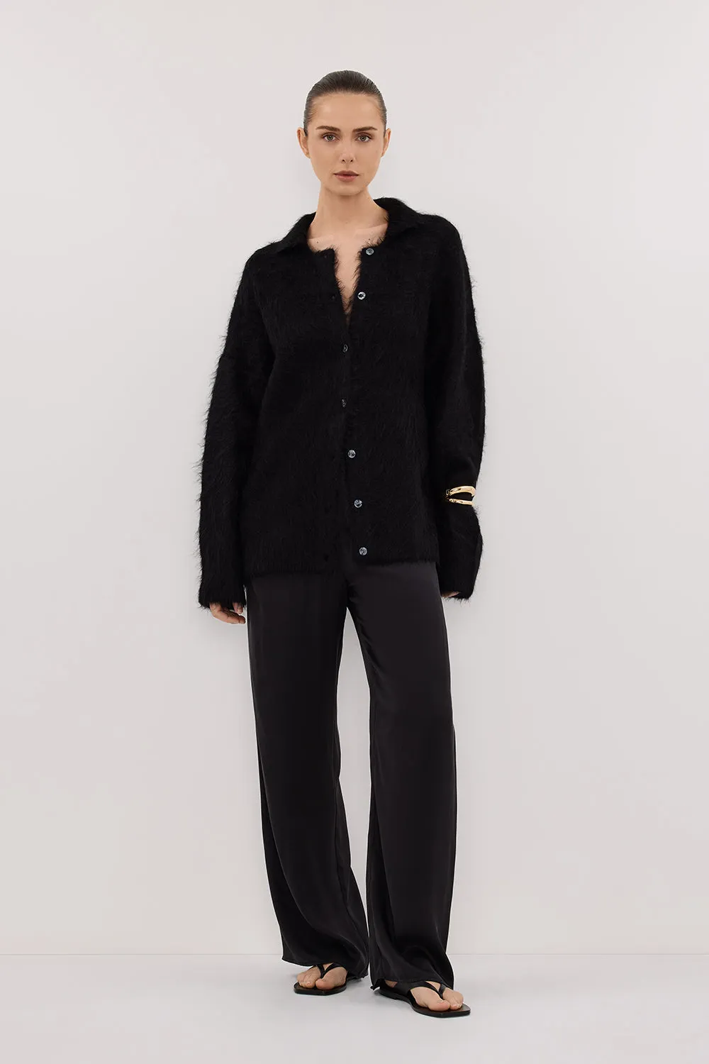 Natural Fiber Composition Quick drying material SALMA BLACK POLO NECK KNIT CARDIGAN