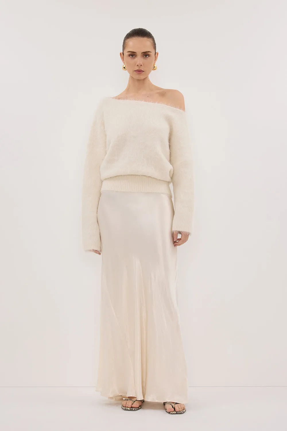 SALMA IVORY ASYM KNIT JUMPER Hooded Knit Variation LowImpact Dye